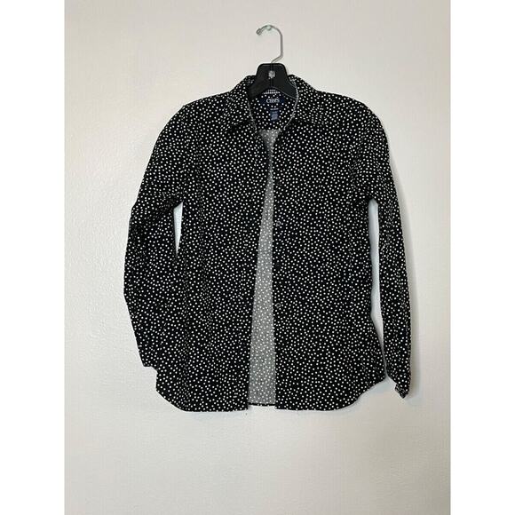 Chaps No Iron Womens Black Polka Dot Shirt Top Blouse 3x Classic Dots Preppy - Picture 1 of 8